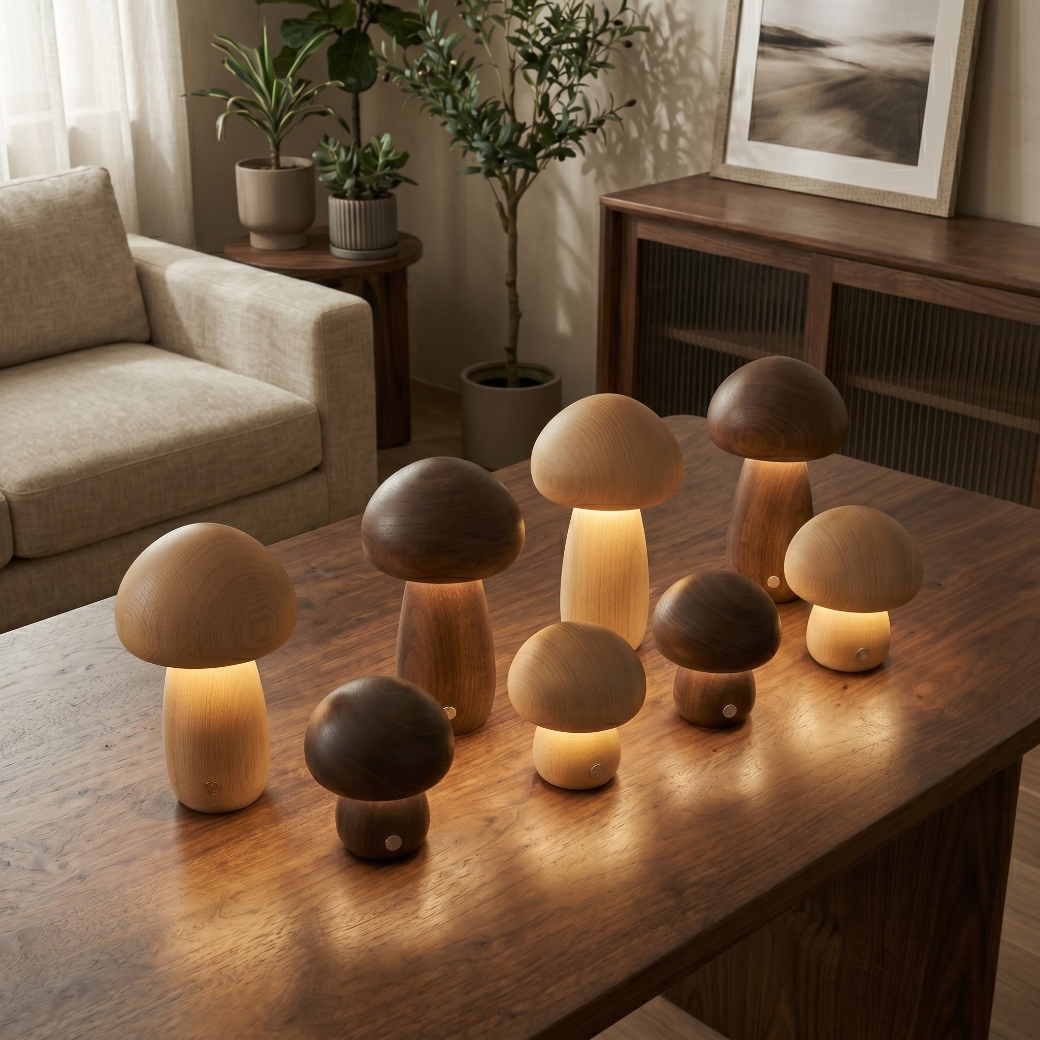 Halo Glow Mushroom Wood Table Lamp