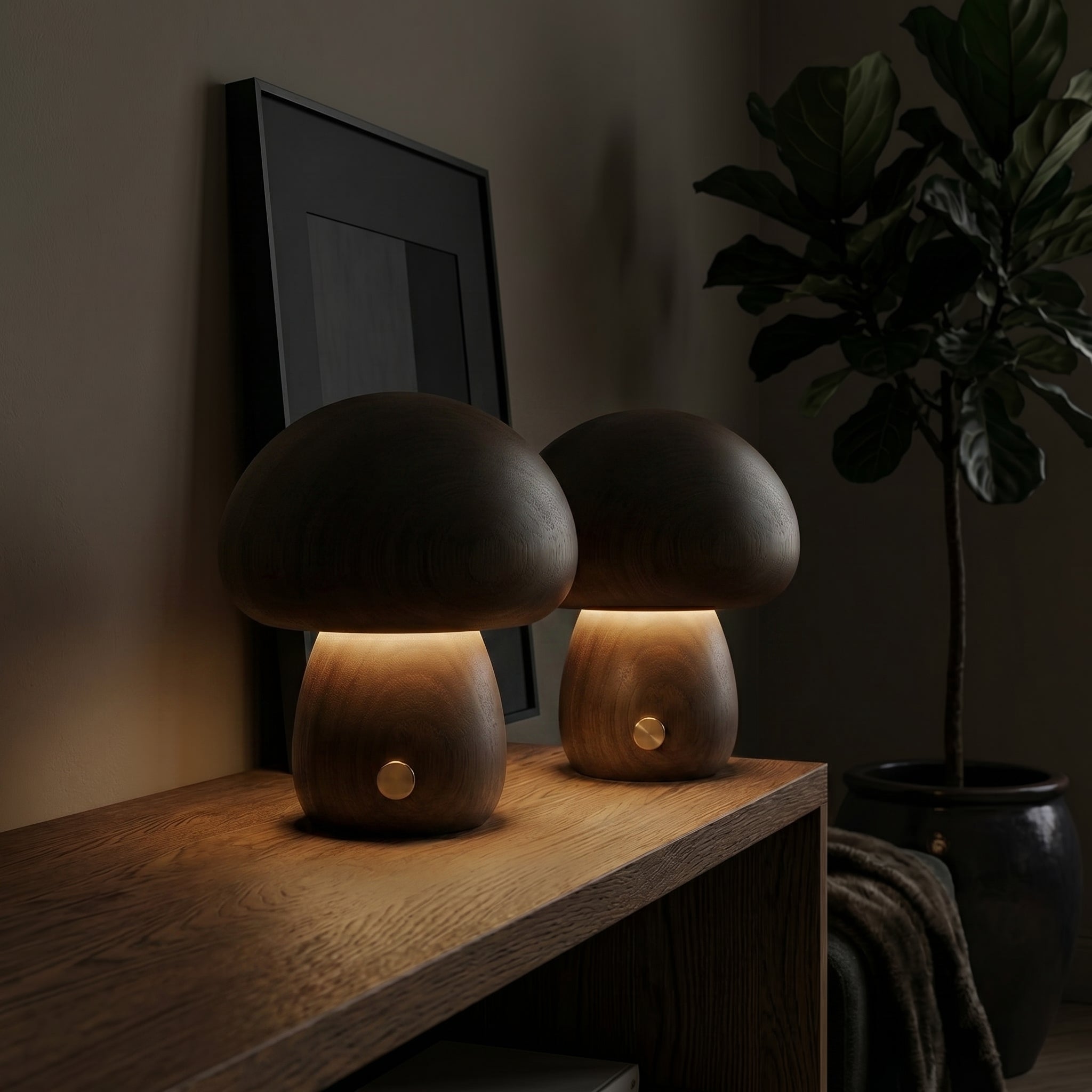Halo Glow Mushroom Wood Table Lamp