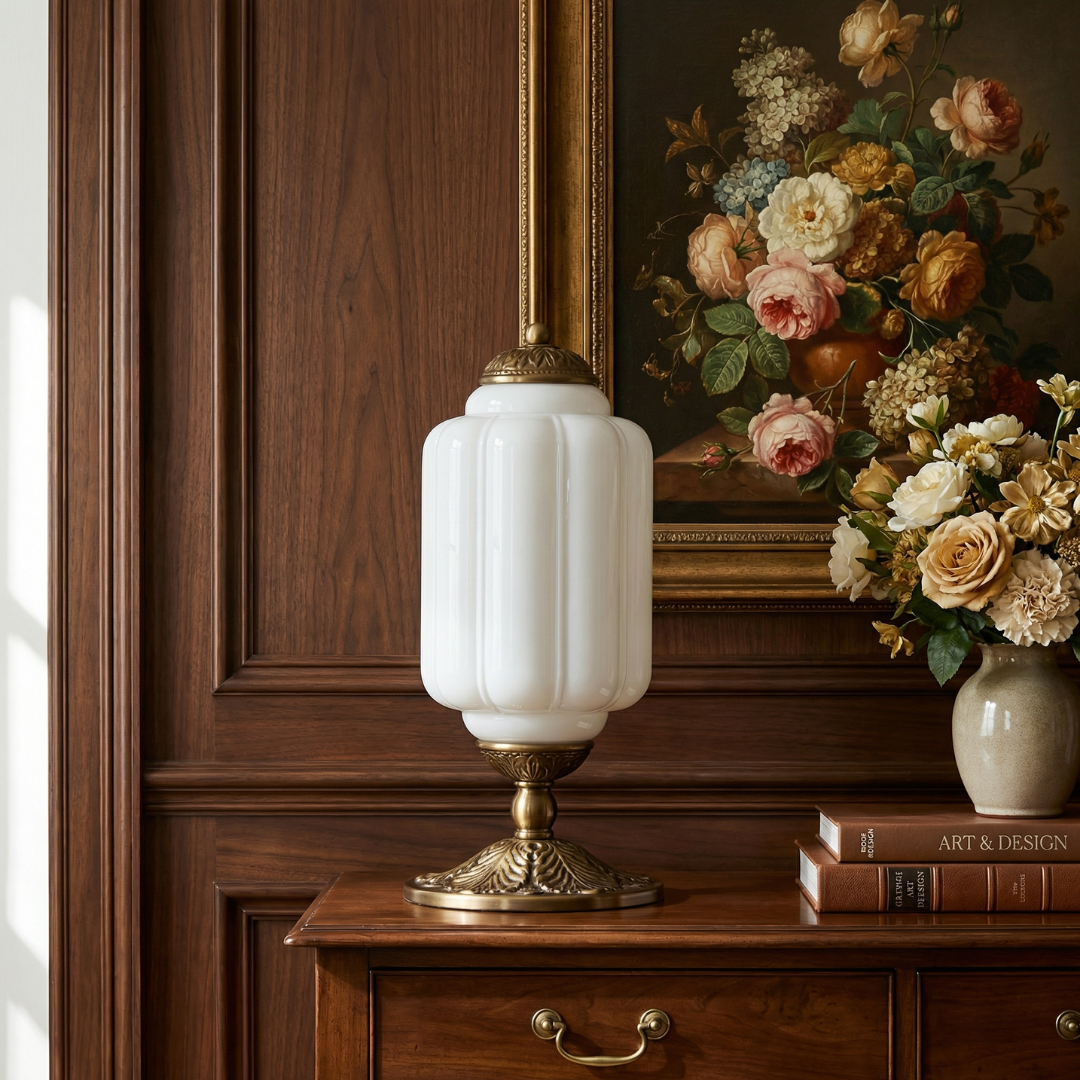 Halo Cream Glass Table Lamp