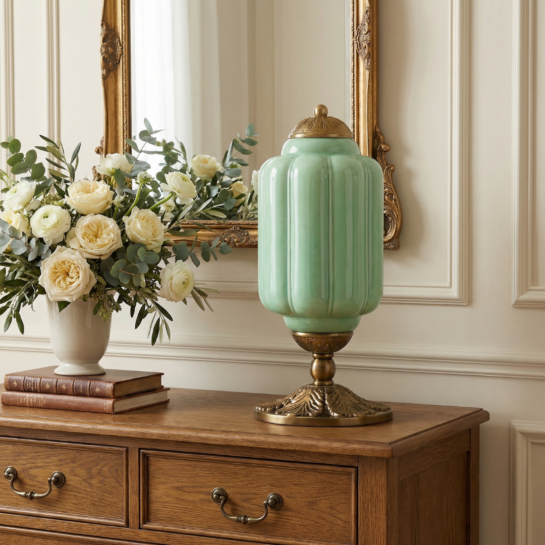 Halo Cream Glass Table Lamp