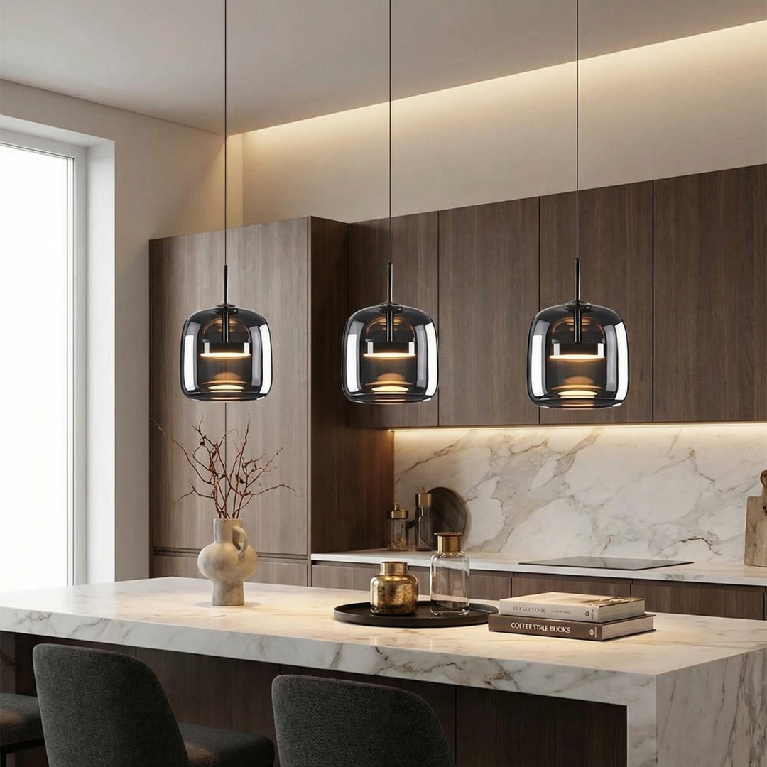 Aurora Smoked Glass Kitchen Pendant Light
