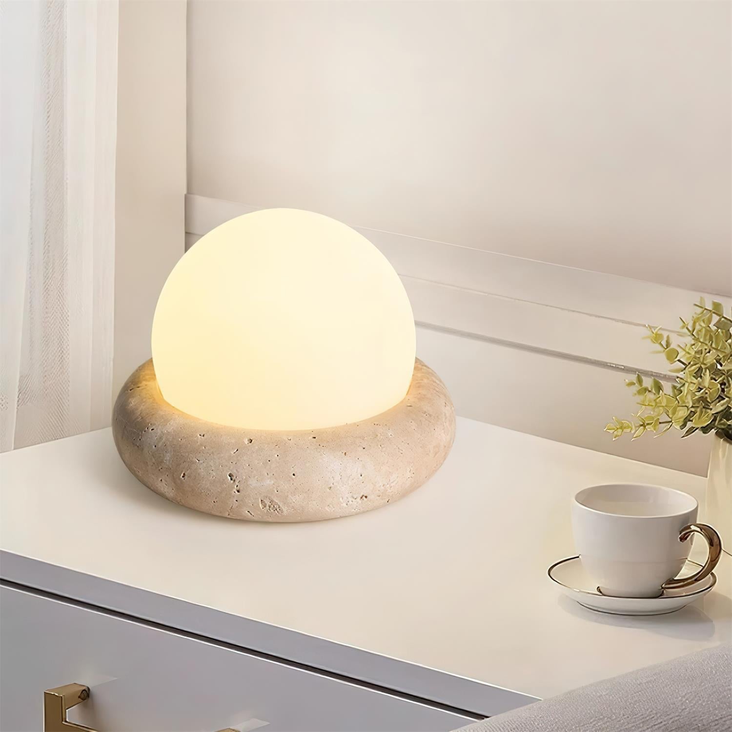 Halo Travertine Globe Table Lamp