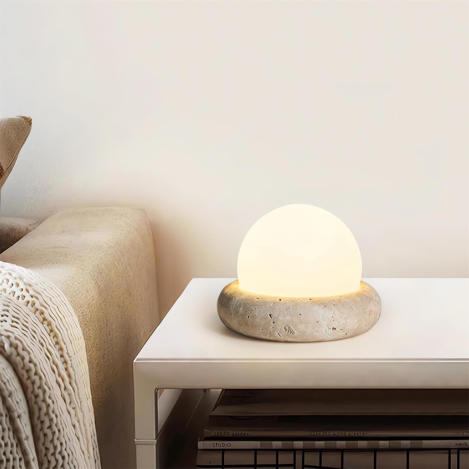 Halo Travertine Globe Table Lamp