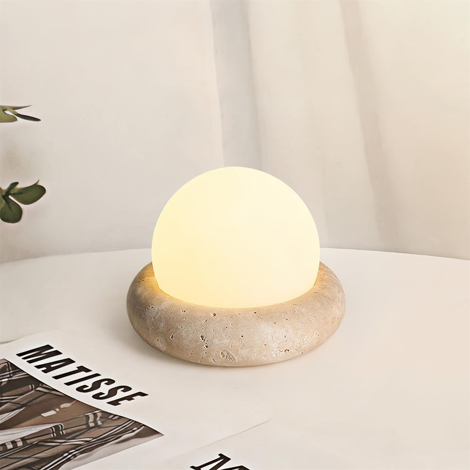 Halo Travertine Globe Table Lamp
