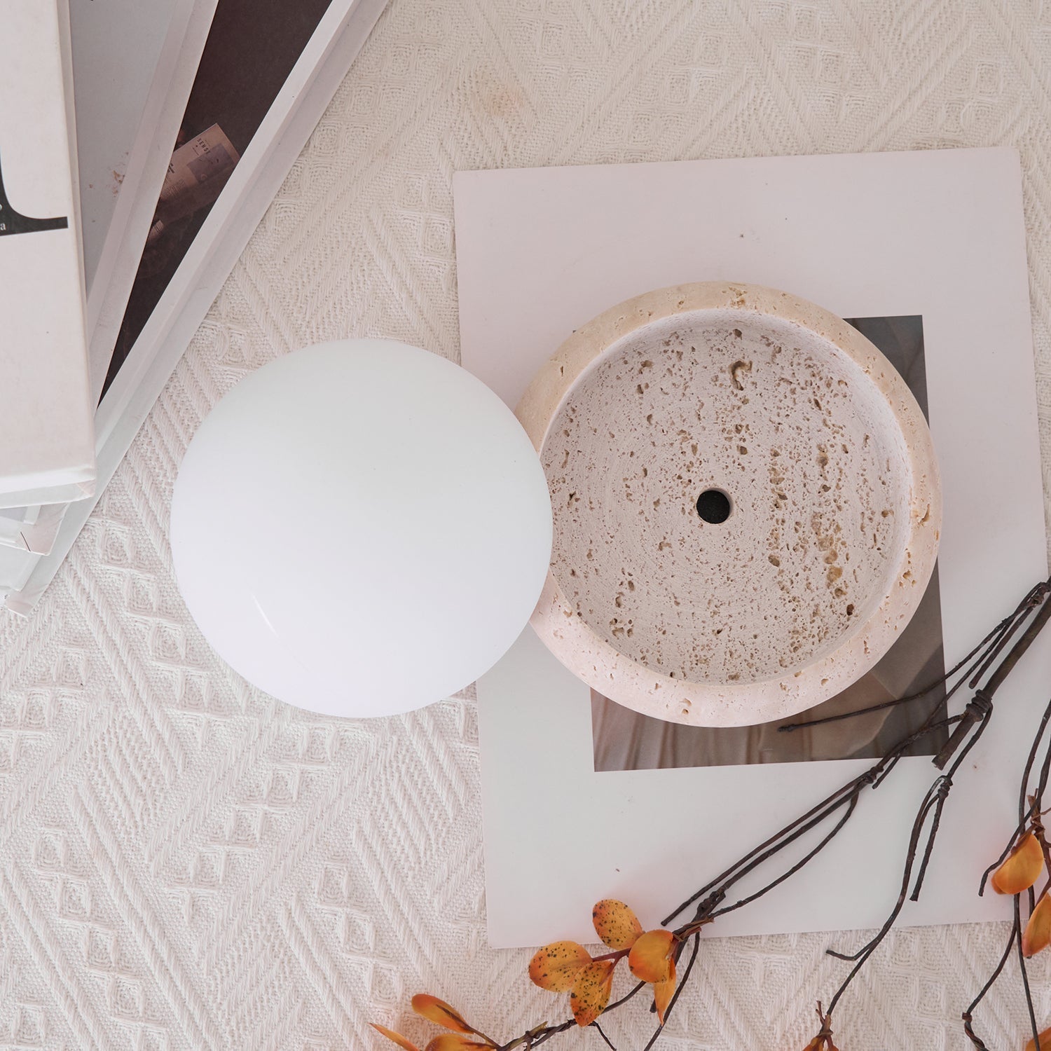 Halo Travertine Globe Table Lamp