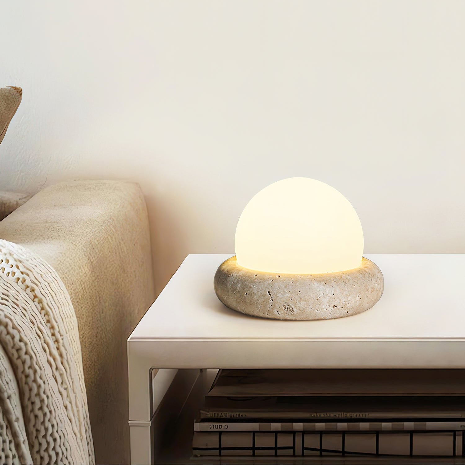 Halo Travertine Globe Table Lamp