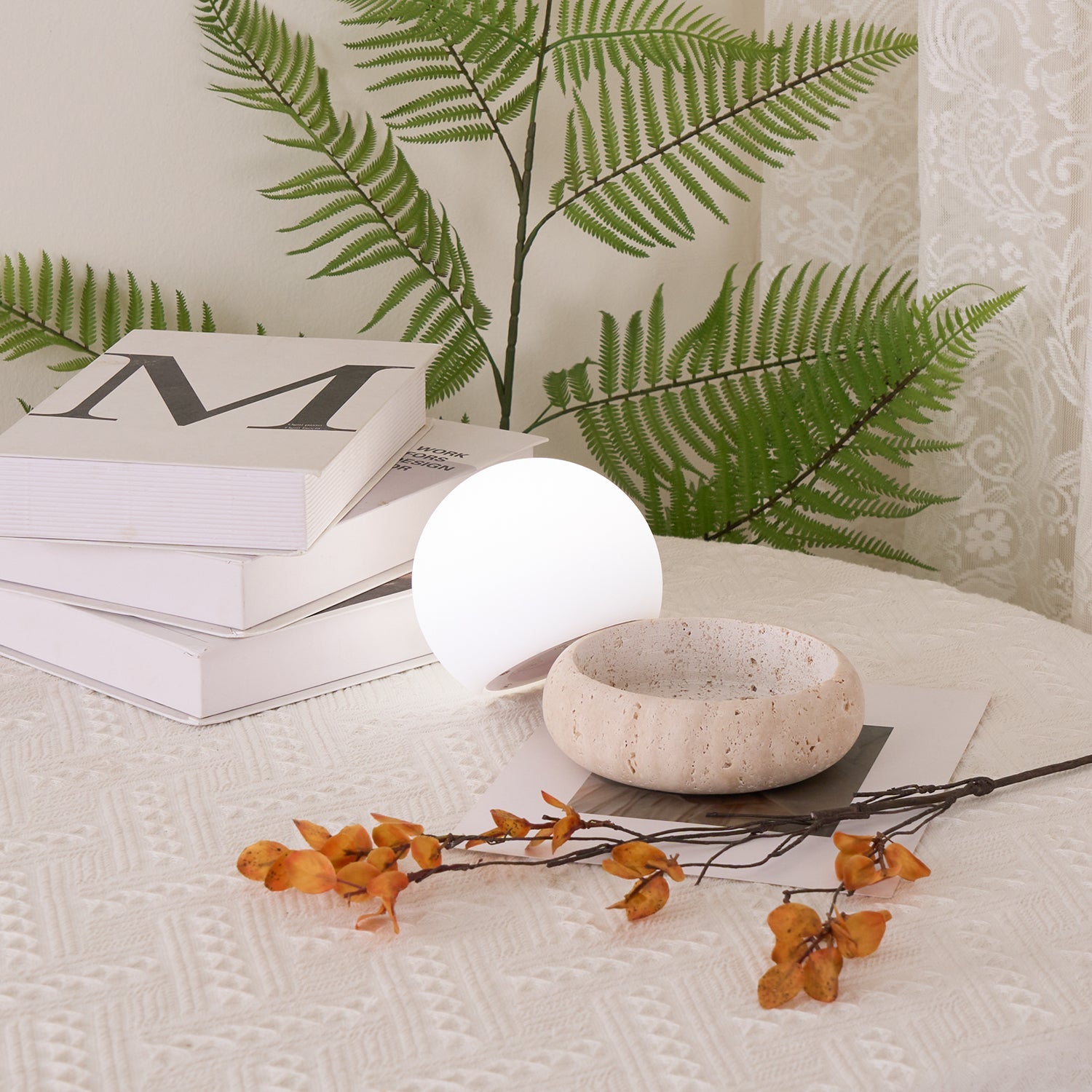Halo Travertine Globe Table Lamp