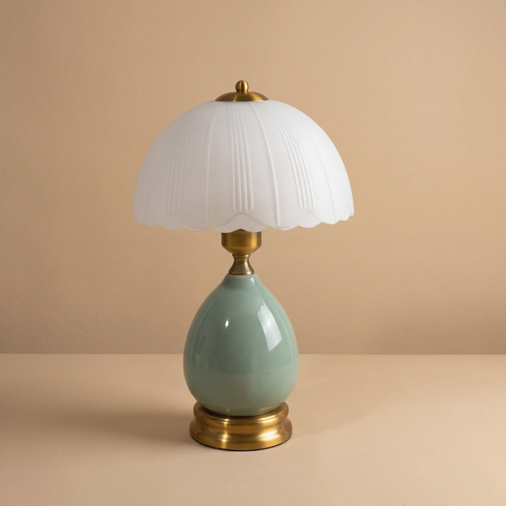 Retro Style Ceramic Table Lamp - Ice Crackle Finish & 3 Light Modes