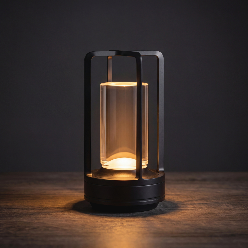 Modern Architectural Crystal Lantern - Cordless LED Accent Lamp