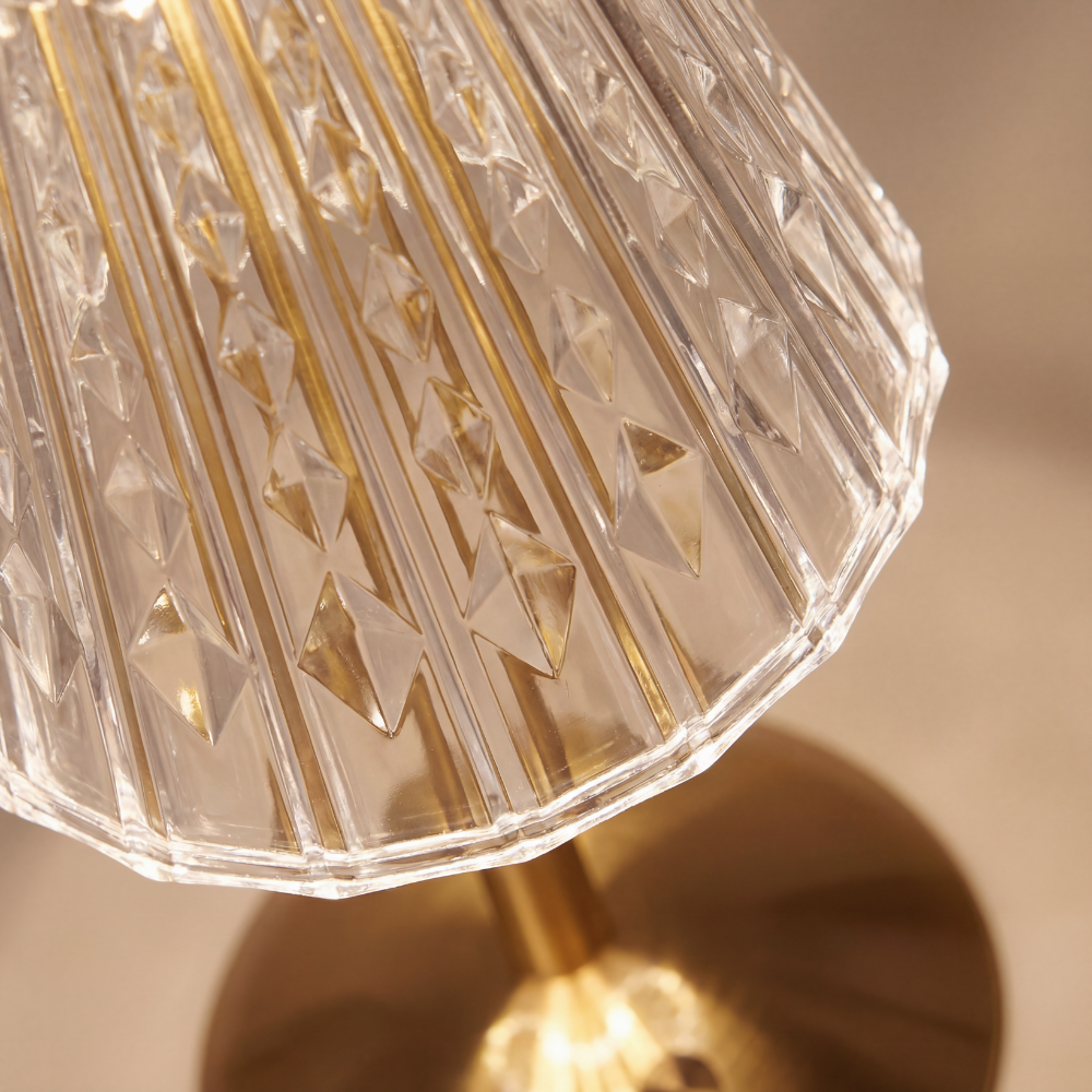 Cordless Diamond Crystal LED Table Lamp - Gold Finish