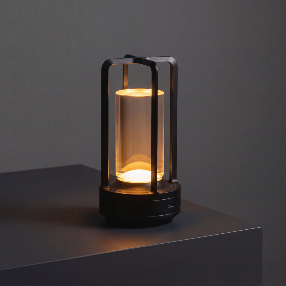 Modern Architectural Crystal Lantern - Cordless LED Accent Lamp