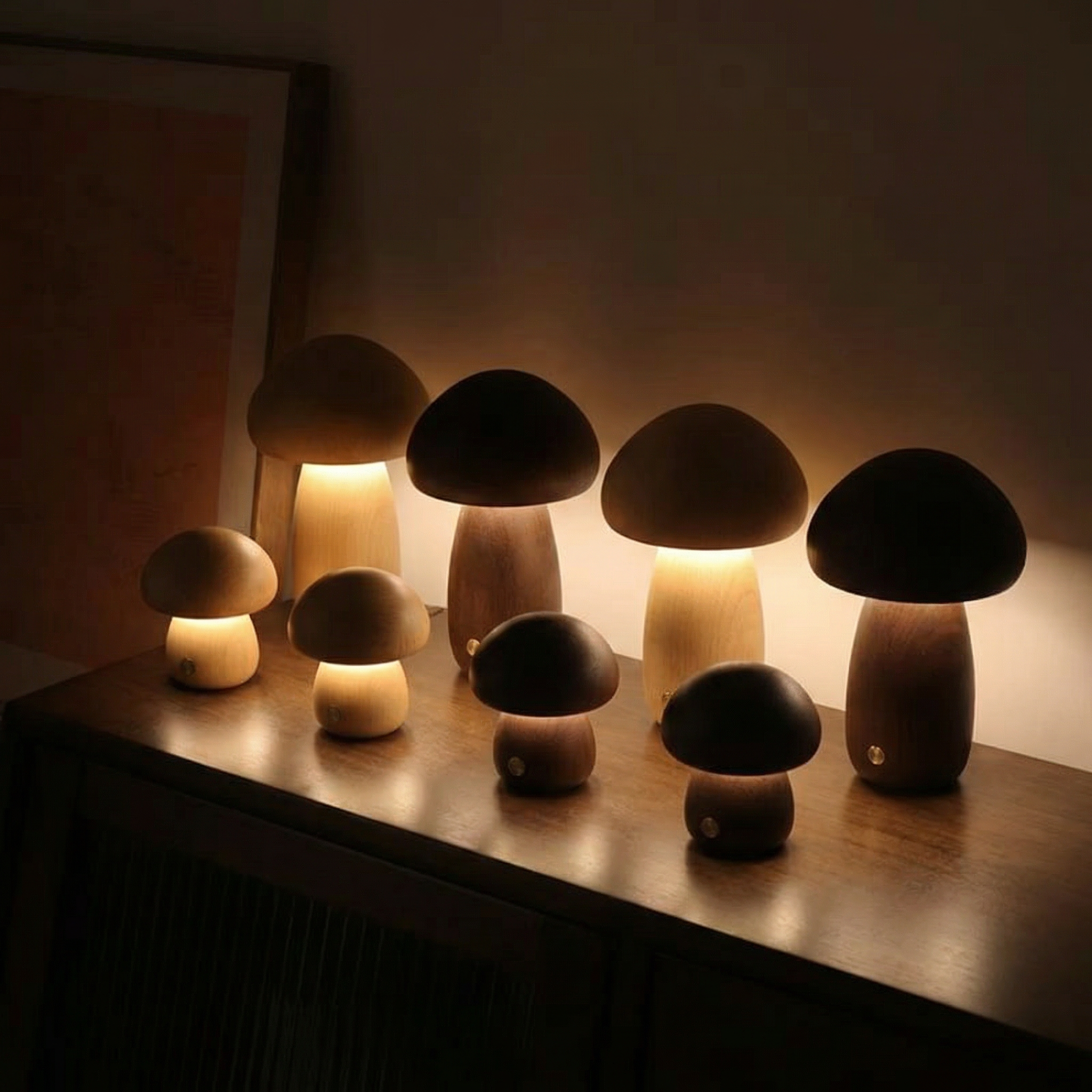 Halo Glow Mushroom Wood Table Lamp