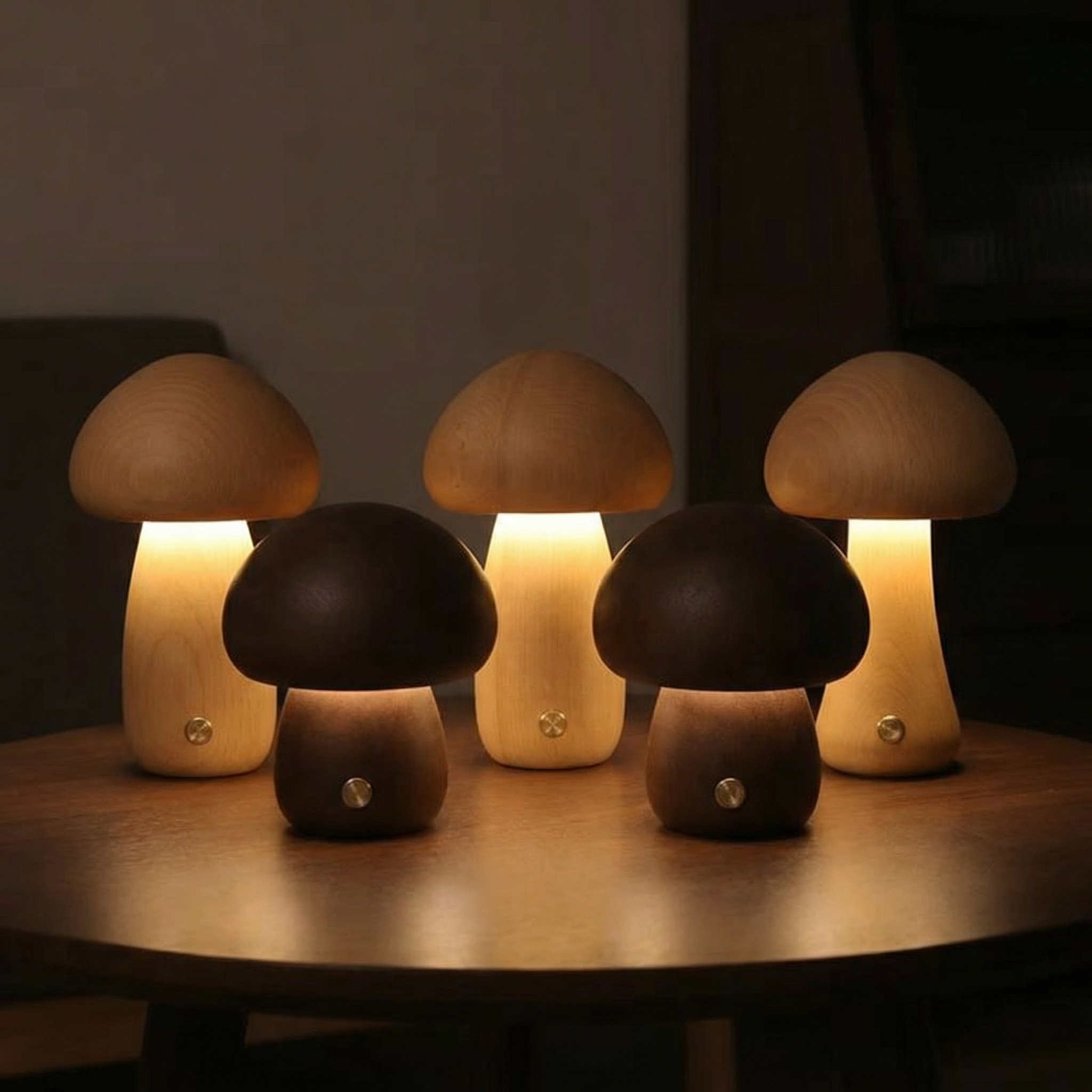 Halo Glow Mushroom Wood Table Lamp