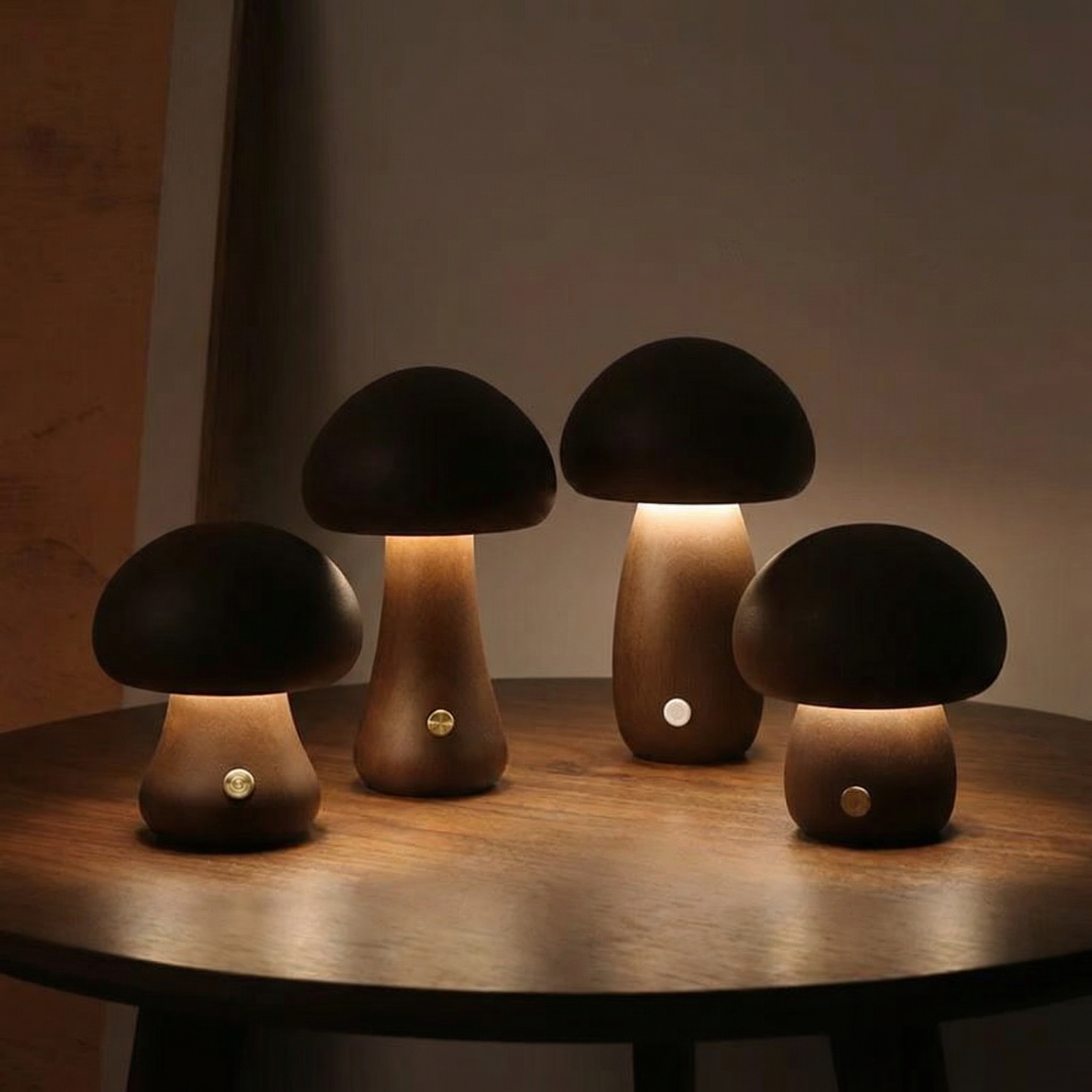 Halo Glow Mushroom Wood Table Lamp