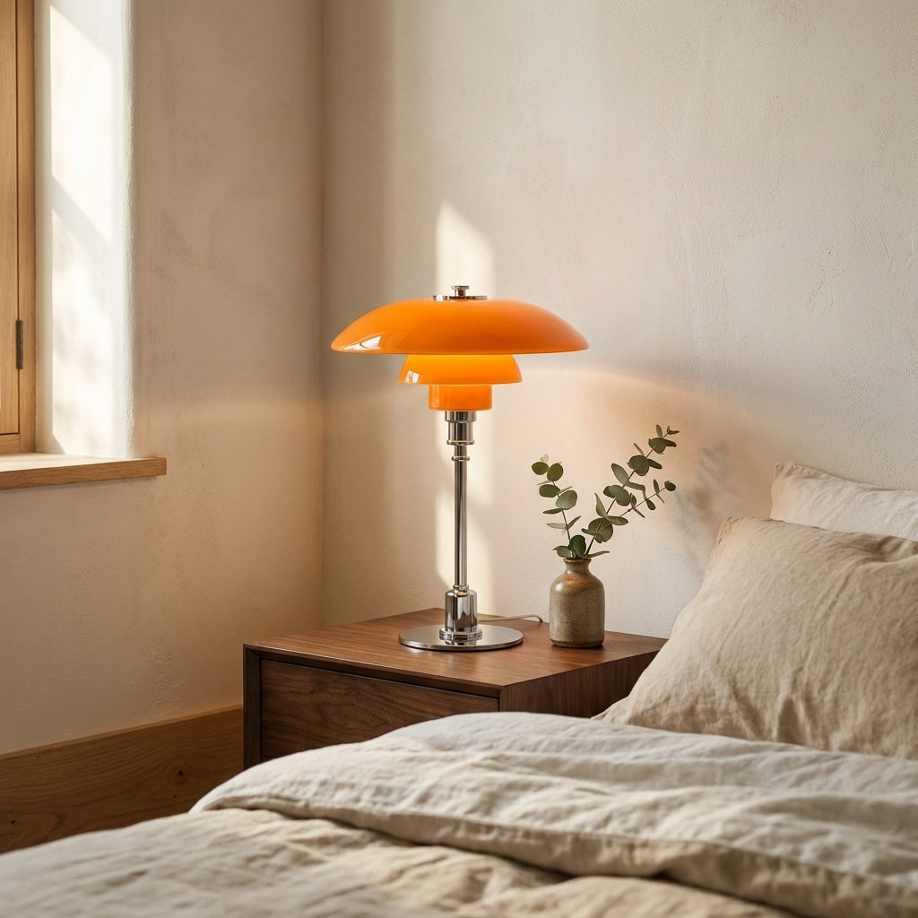 Halo Danish Designer Table Lamp in Amber and Silver