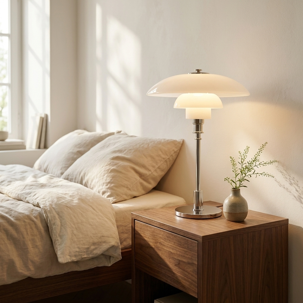 Halo Danish Designer Table Lamp in White and Silver