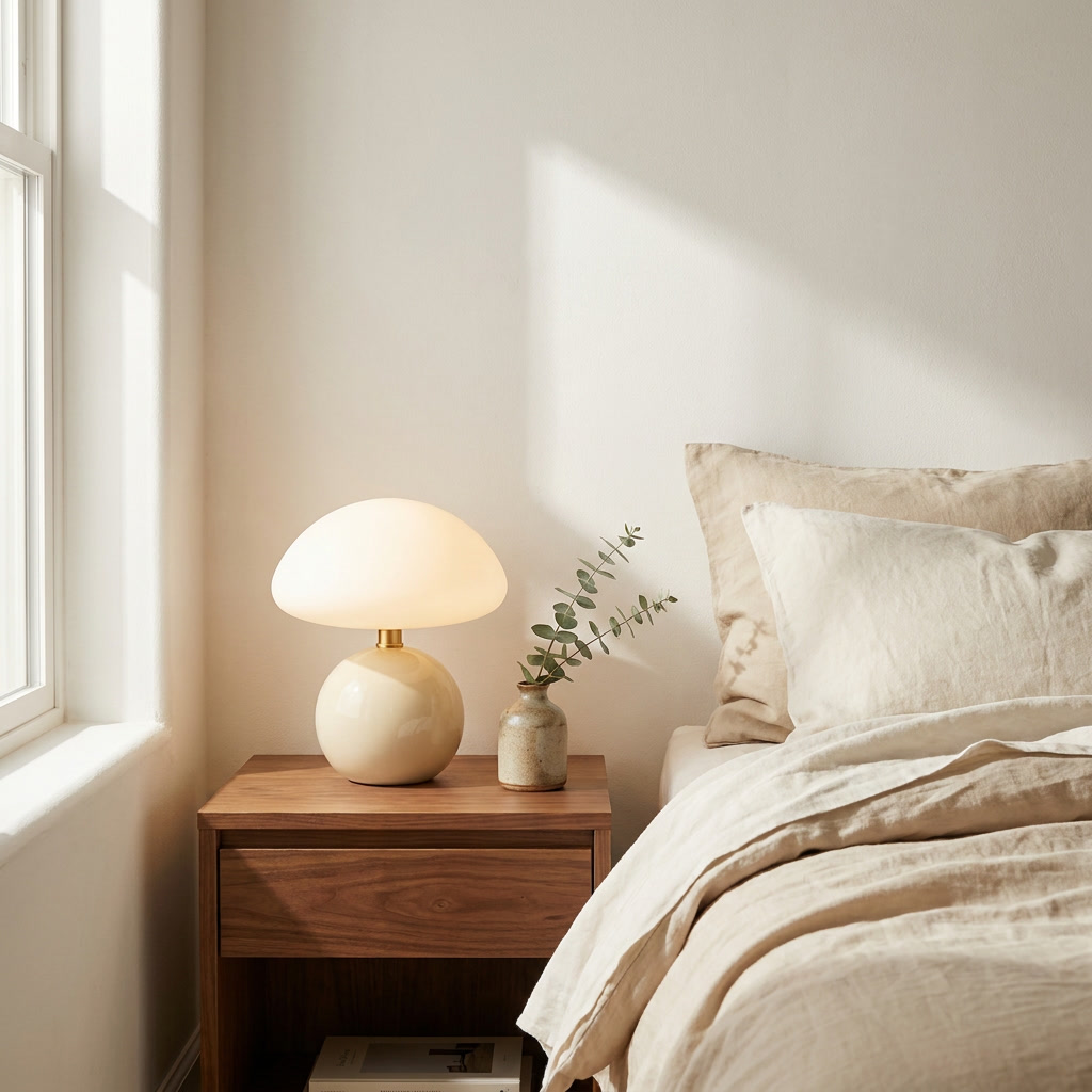 Halo Mushroom Ceramic Table Lamp in Beige