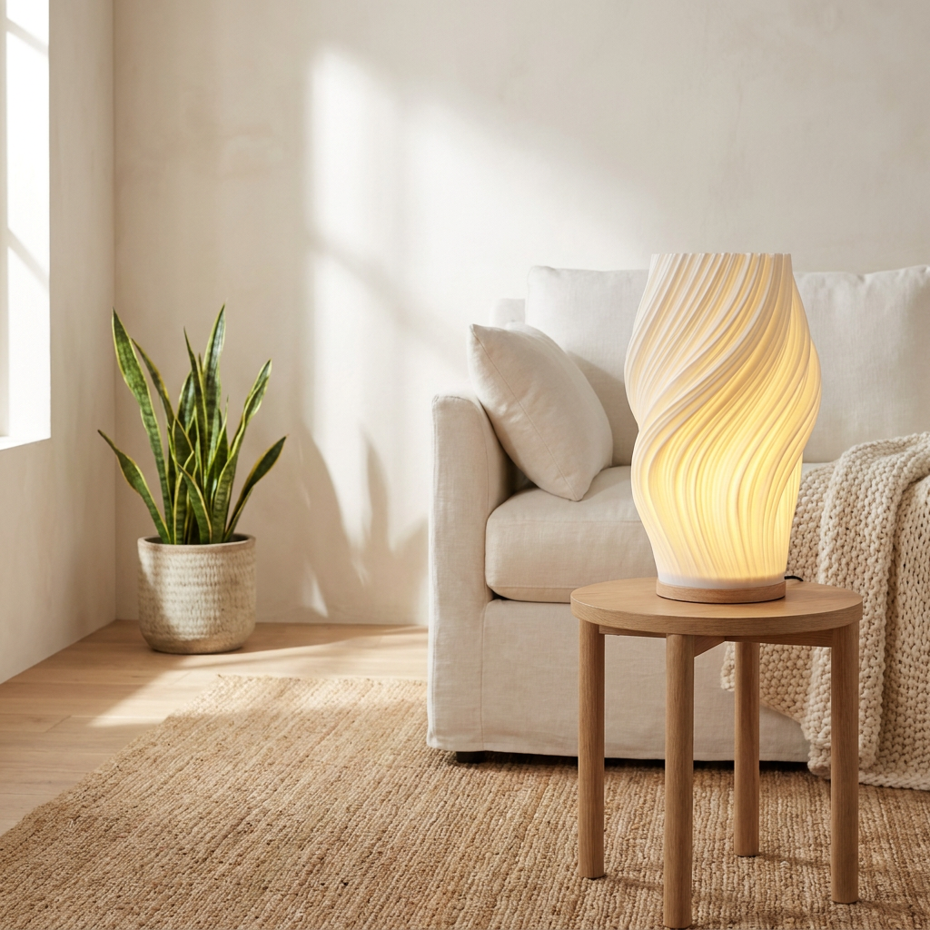 Halo Wavecrest Sculptural Table Lamp Wave Large variant in a living room