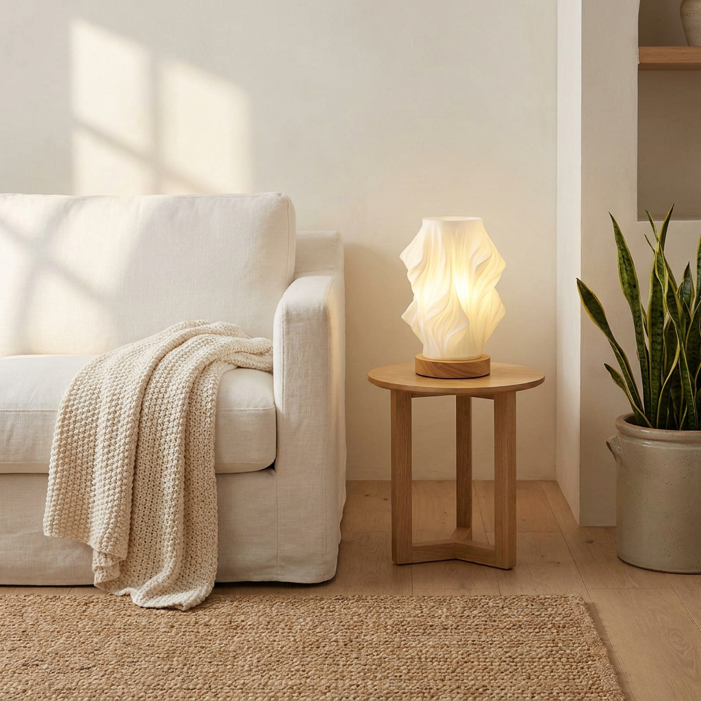 Halo Wavecrest Sculptural Table Lamp Cloud Medium variant in a living room