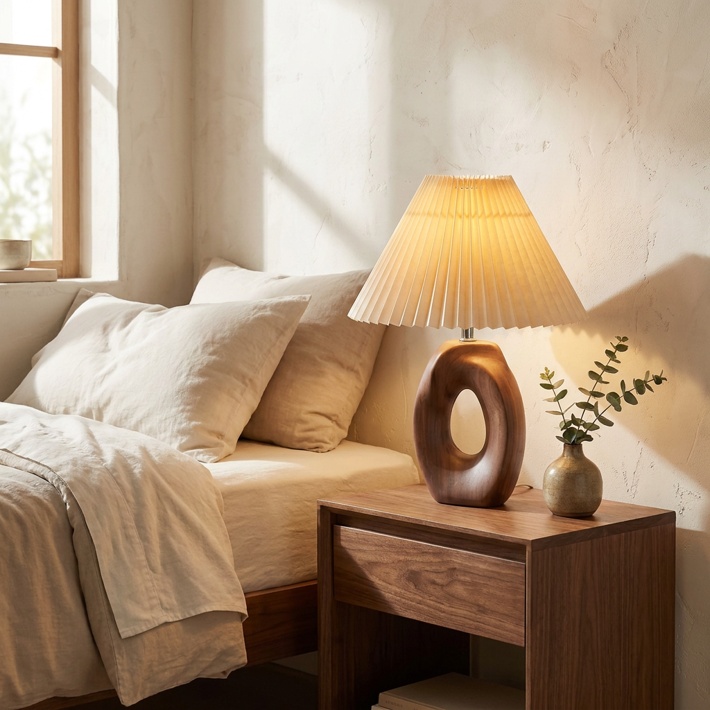 Halo Solace Sculpted Wood Table Lamp in Walnut finish, cordless