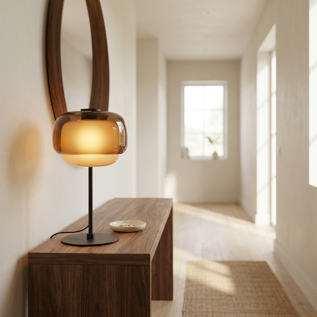 Halo Double Dome Glass Table Lamp on entryway console