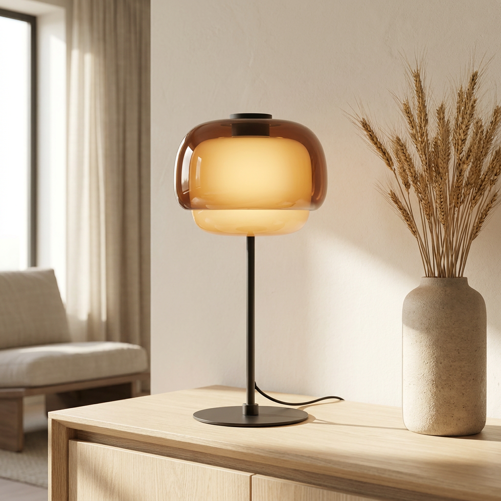 Halo Double Dome Glass Table Lamp on bright sideboard
