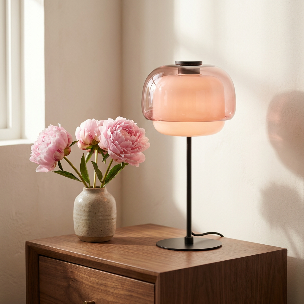 Halo Double Dome Glass Table Lamp in Blush
