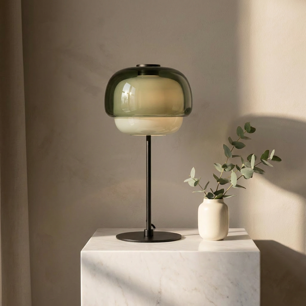 Halo Double Dome Glass Table Lamp in Gray Green