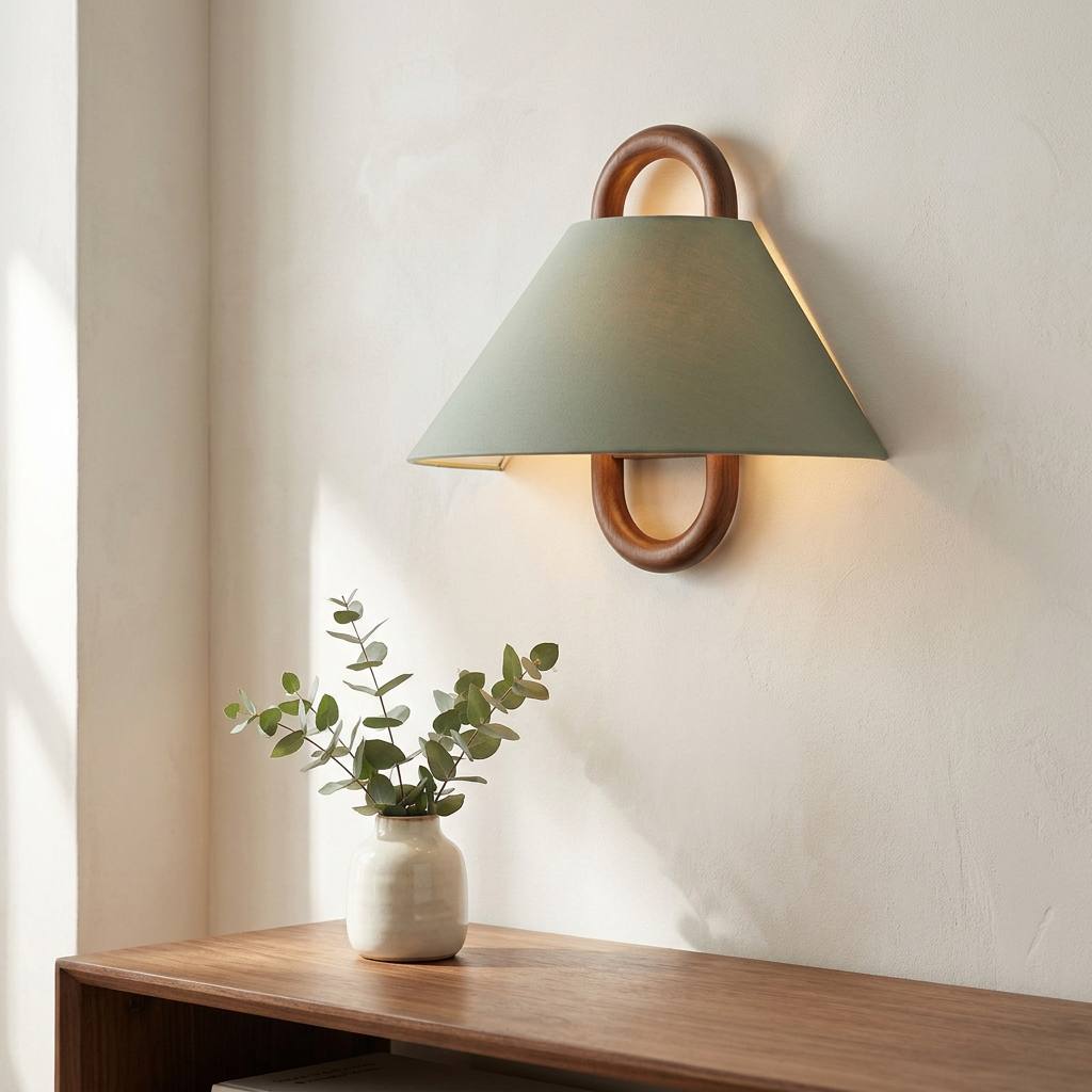 Wren Wood Pleated Fabric Wall Sconce in Green