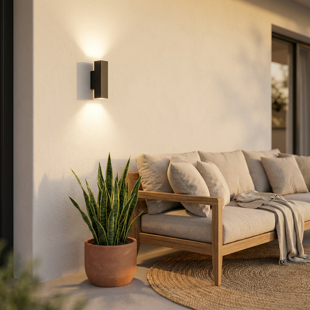 Atlas Nordic Up Down Outdoor Wall Sconce on patio