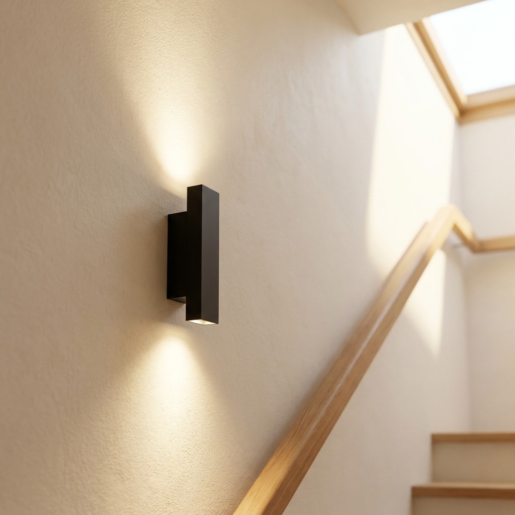 Atlas Nordic Up Down Outdoor Wall Sconce in stairwell