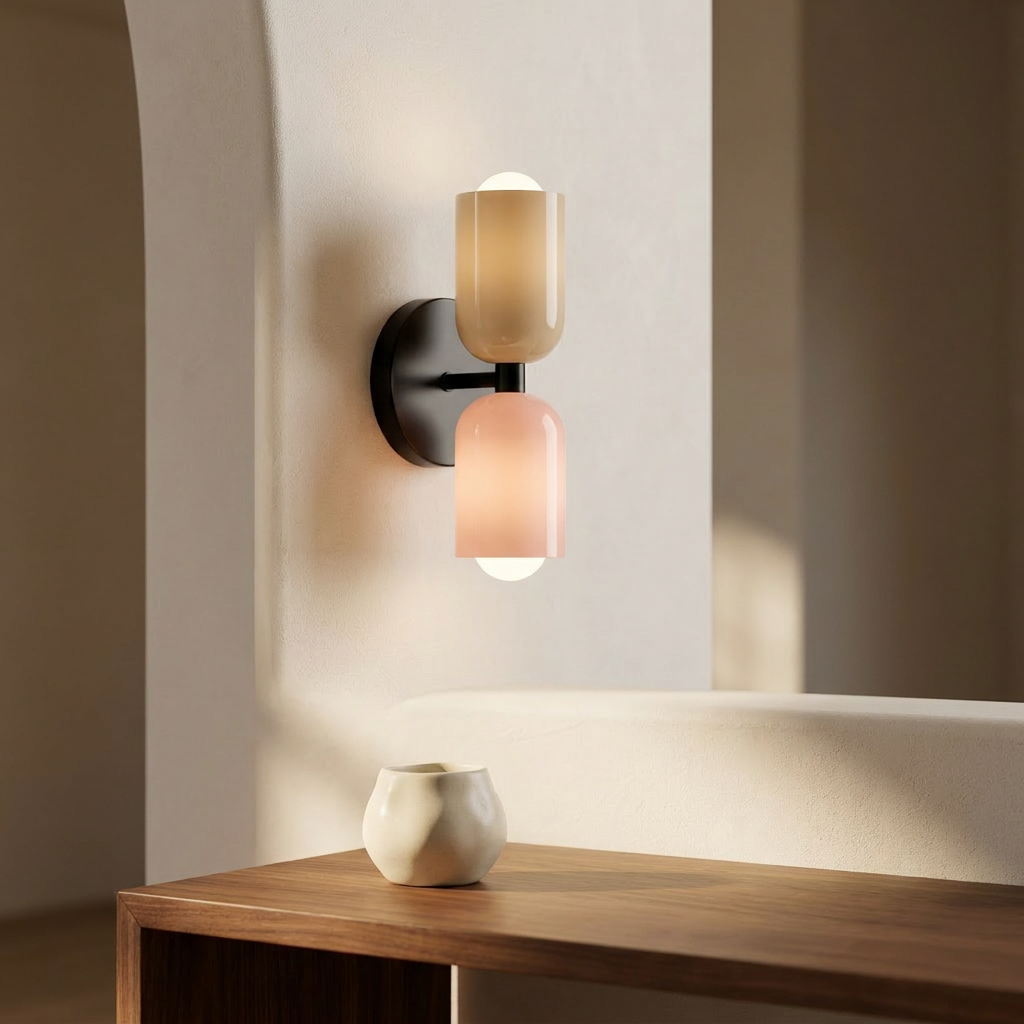 Wren Vintage Glass Double Wall Sconce Beige+Pink