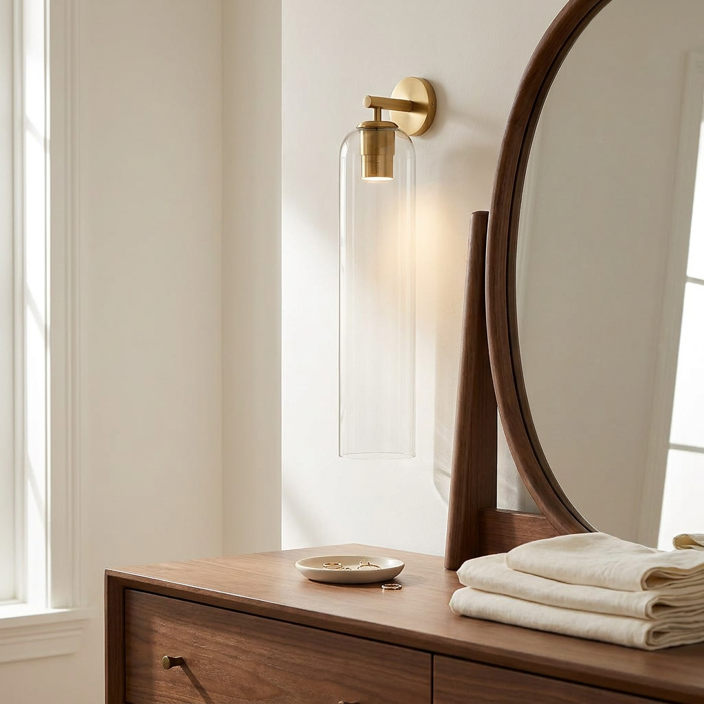 Wren Vertical Glass Tube Wall Sconce bedroom dresser