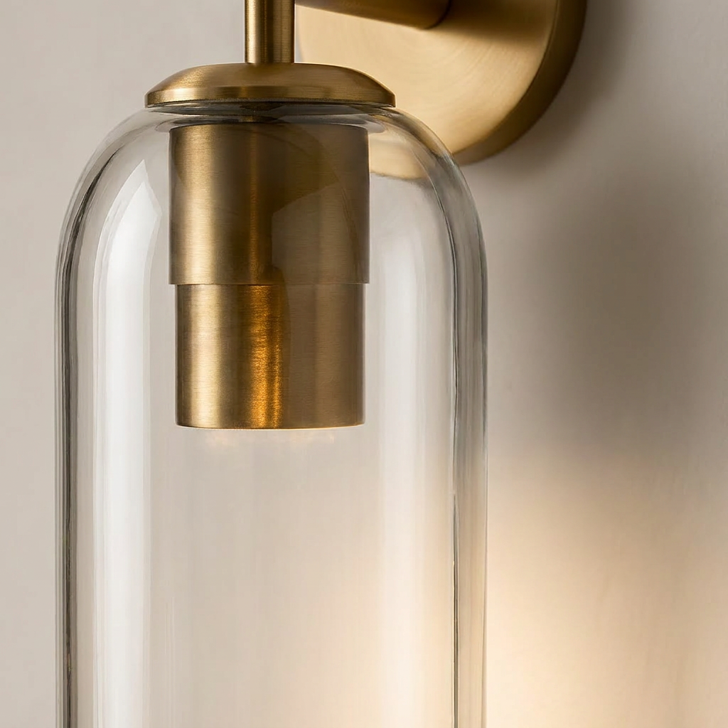Wren Vertical Glass Tube Wall Sconce detail crop