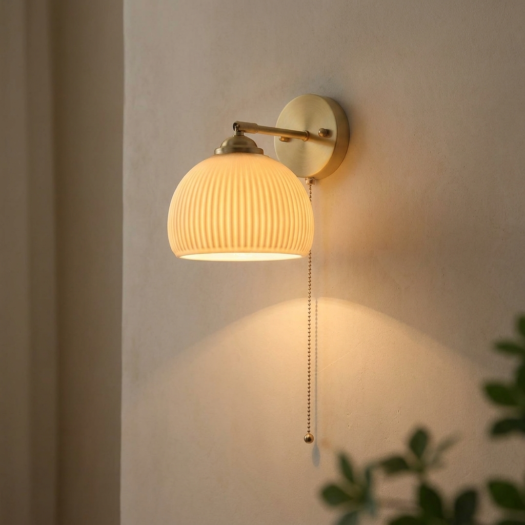 Wren Milk Glass Pull Cord Wall Sconce evening glow