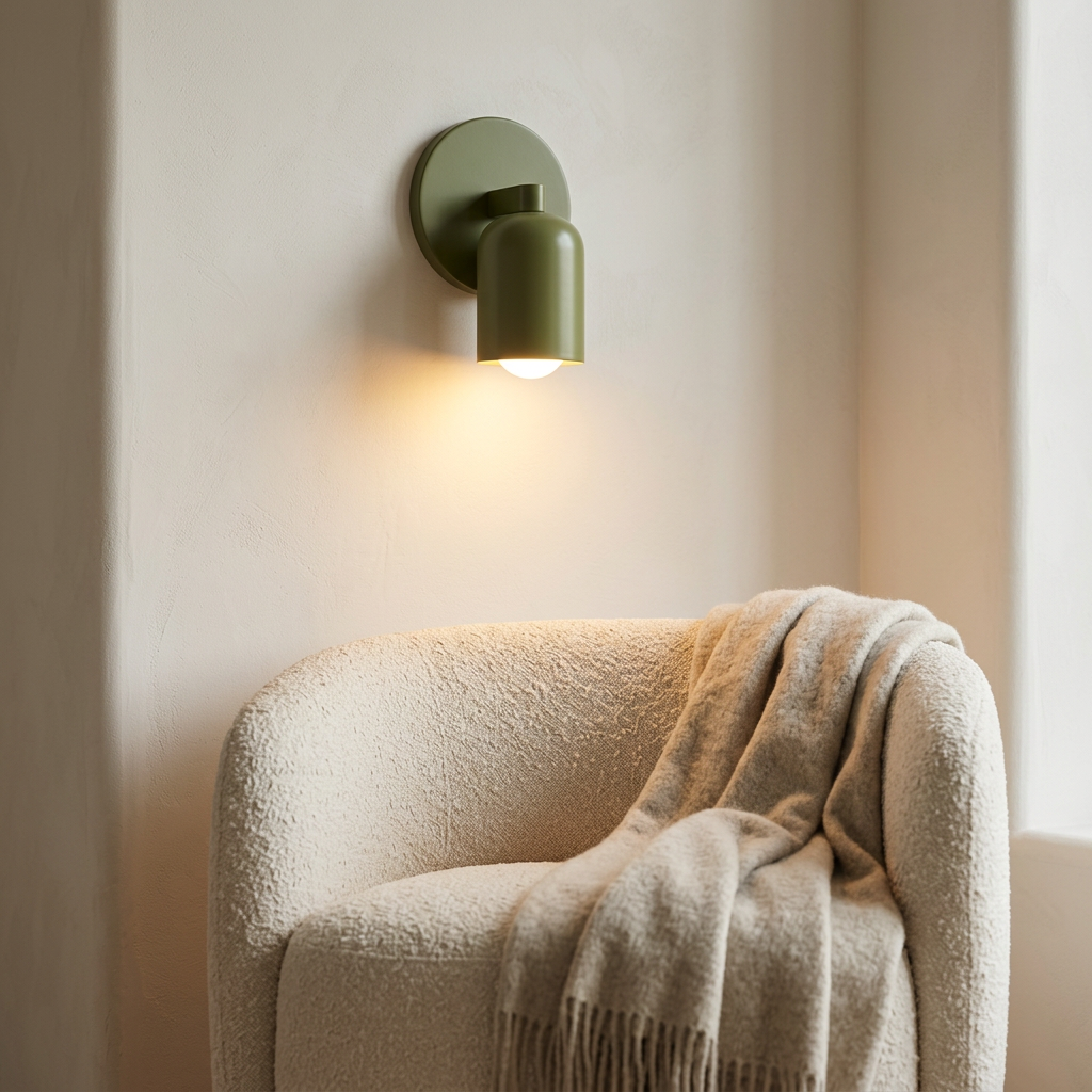Wren Iron LED Wall Sconce evening glow above armchair