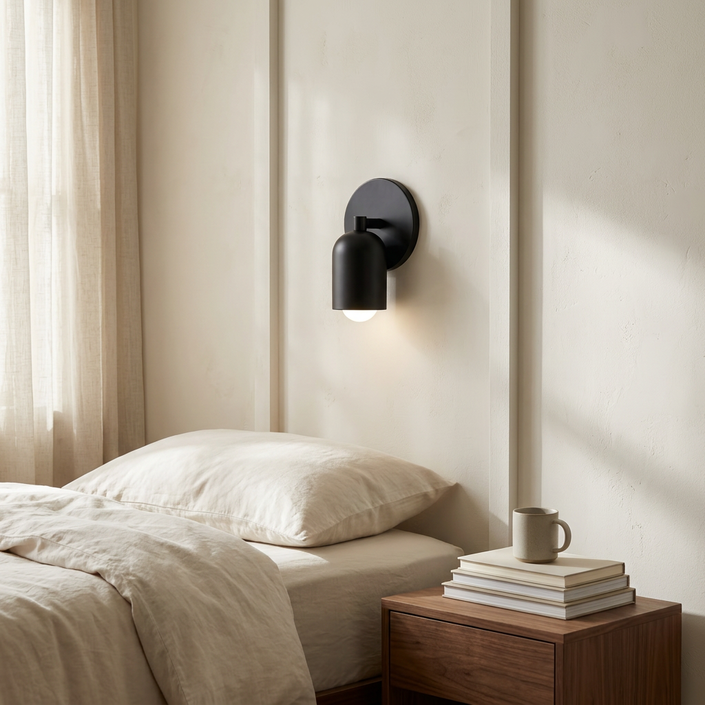 Wren Iron LED Wall Sconce in black, bedroom