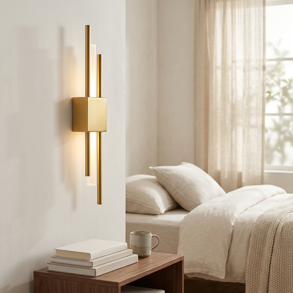 Wren Adjustable Dual Tube in gold left, bedroom