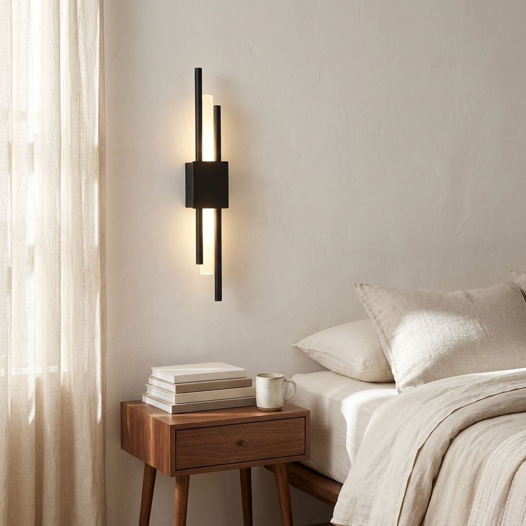 Wren Adjustable Dual Tube in black left, bedroom