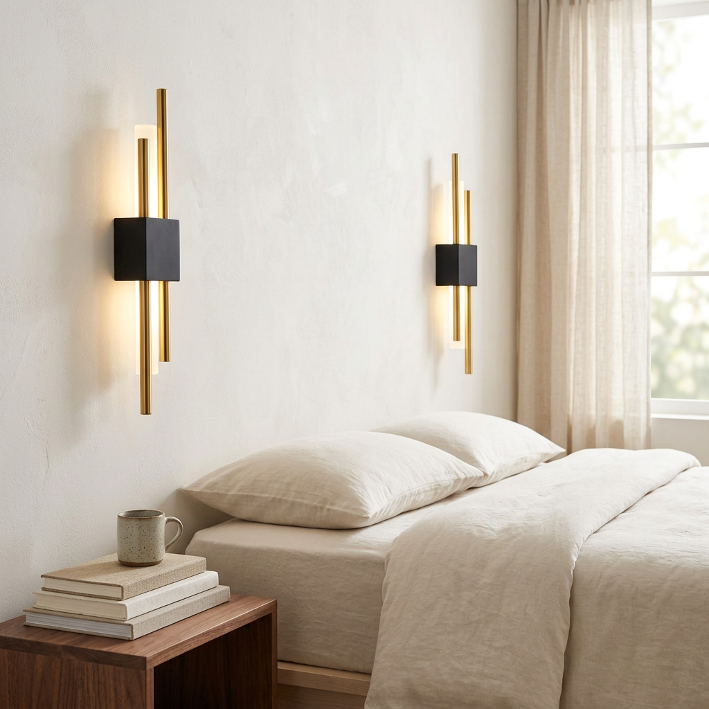 Wren Adjustable Dual Tube black gold paired set, bedroom