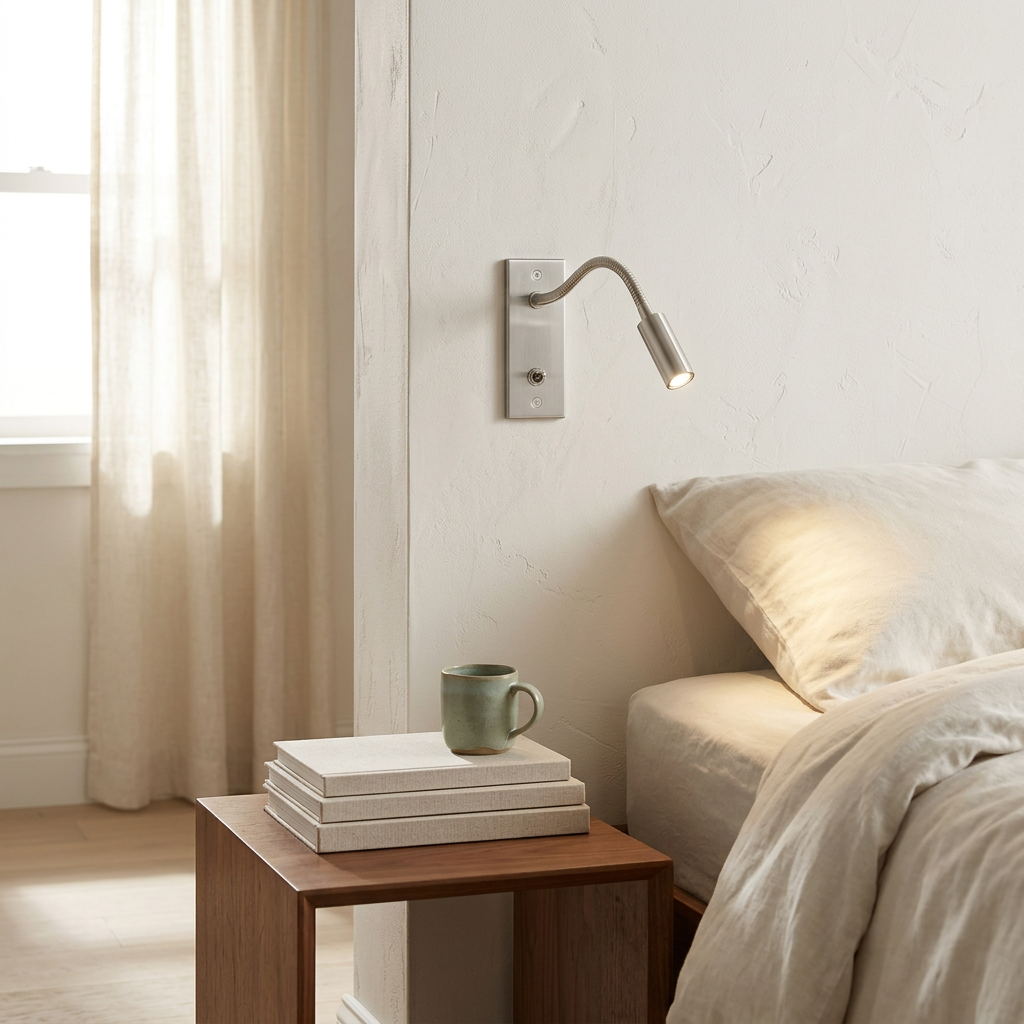 Wren Reading Spotlight in chrome, bedroom bedside hero