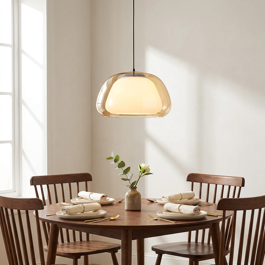 Aurora Milk Glass Jelly Pendant Light above a dining table