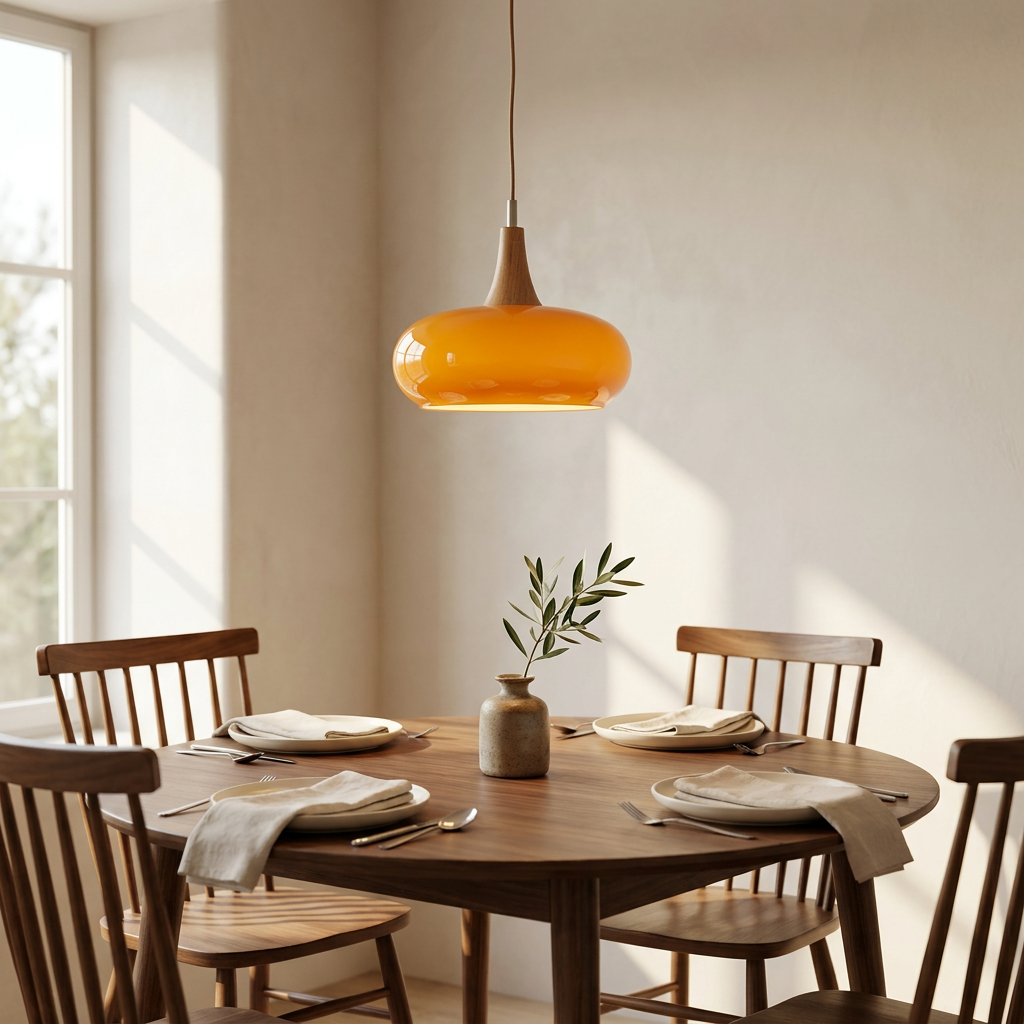 Aurora Japandi Wood Pendant Light above a dining table