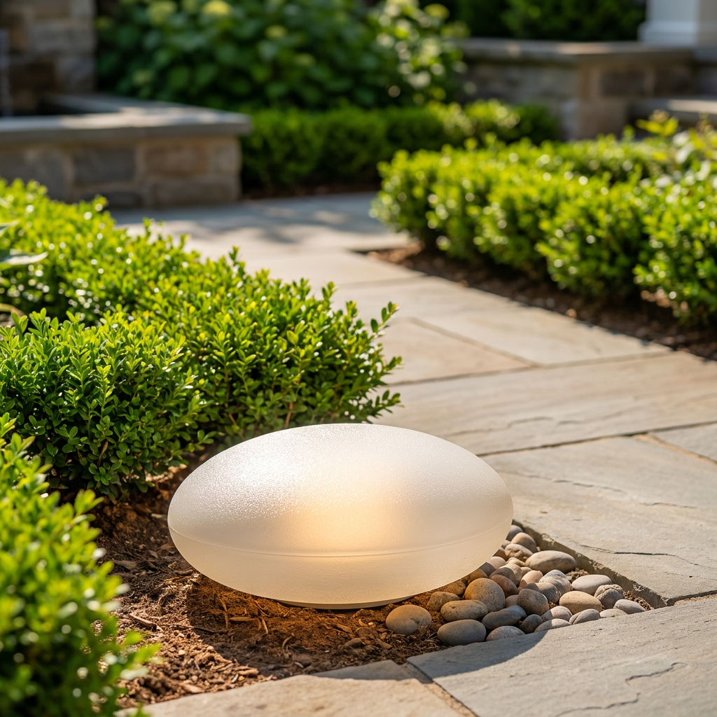 Atlas Pebble Solar Landscape Light - sunlit bluestone path