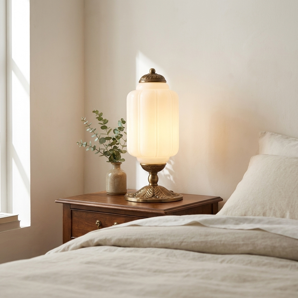 Halo Cream Glass Table Lamp | lifestyle