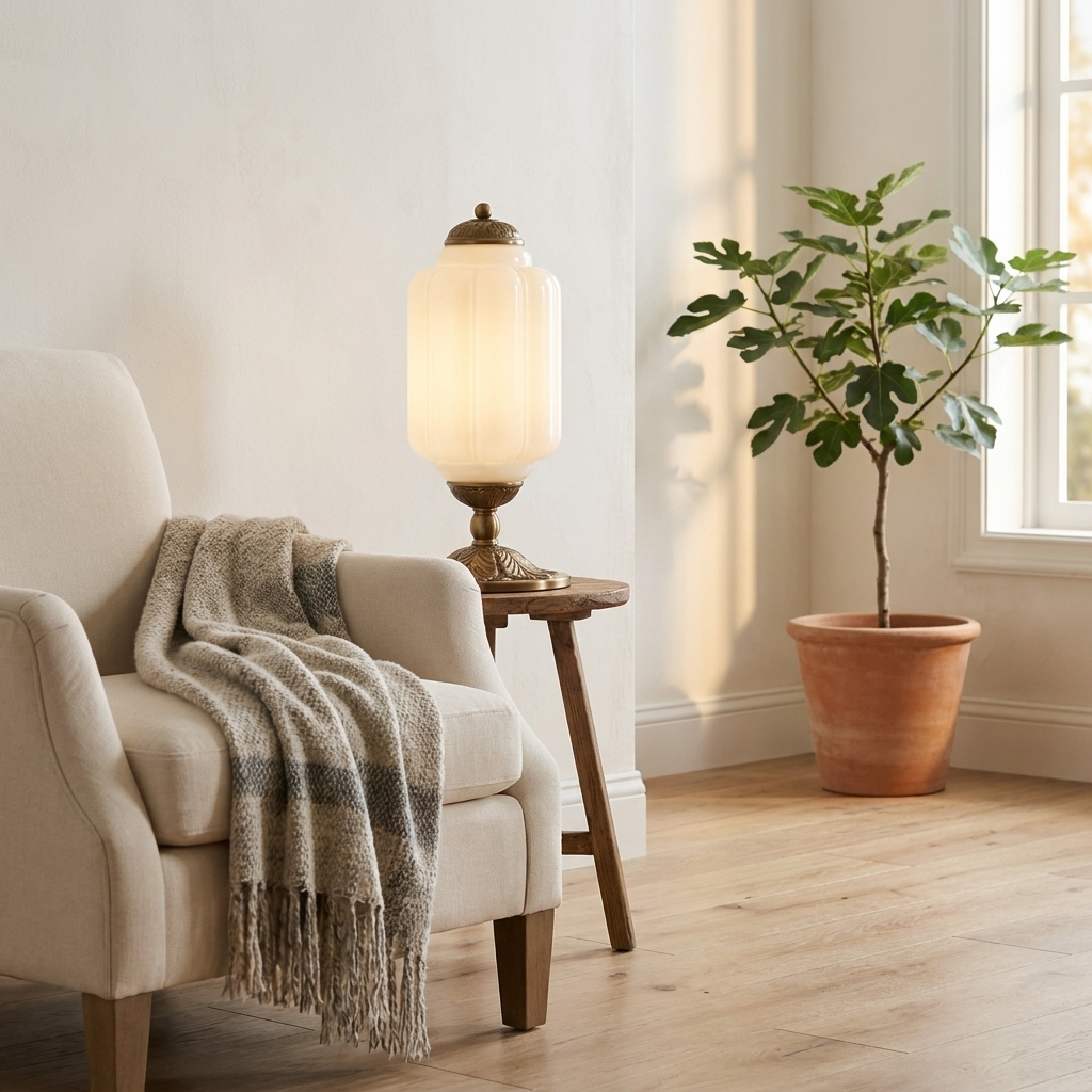 Halo Cream Glass Table Lamp | lifestyle