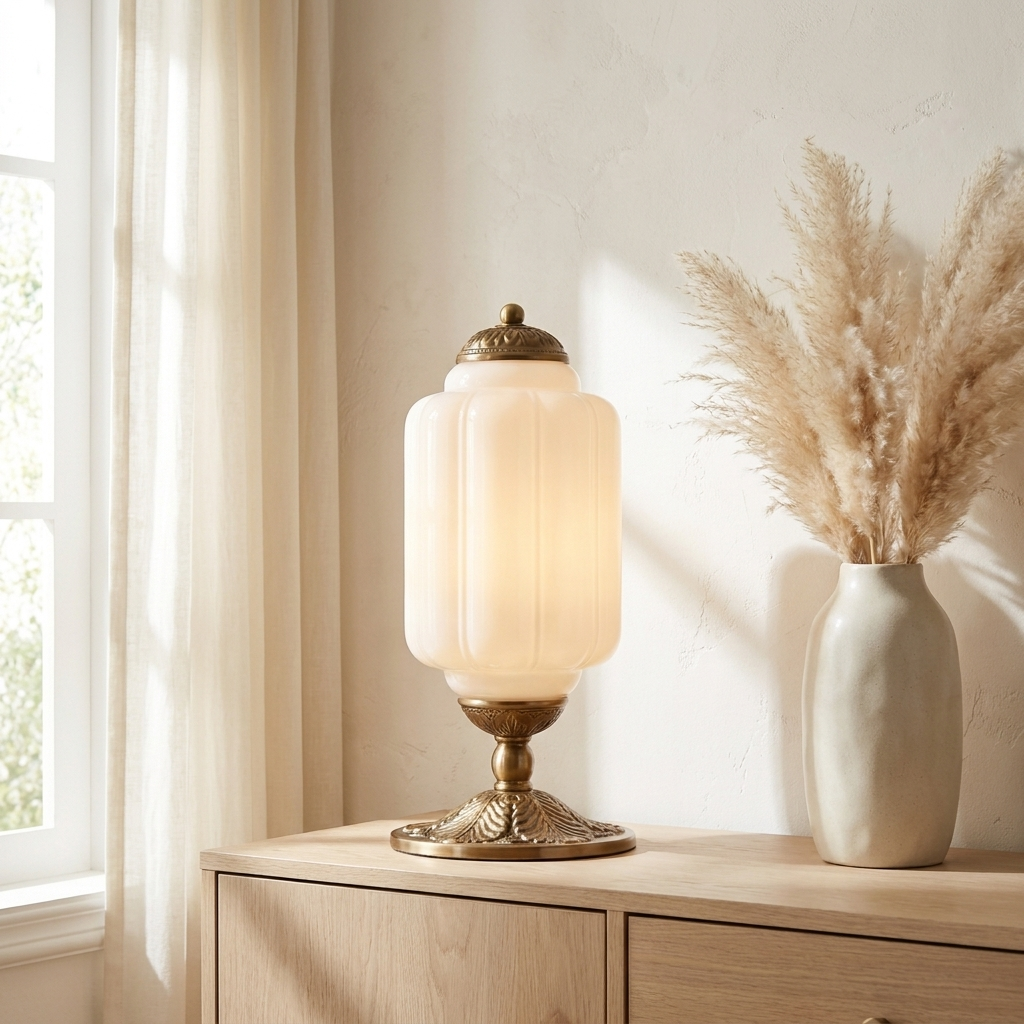 Halo Cream Glass Table Lamp | lifestyle