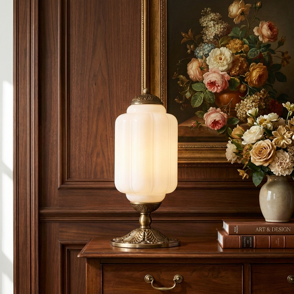 White | Halo Cream Glass Table Lamp