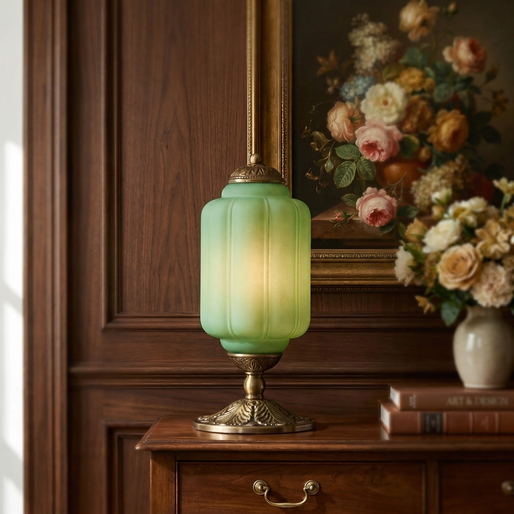 Green | Halo Cream Glass Table Lamp