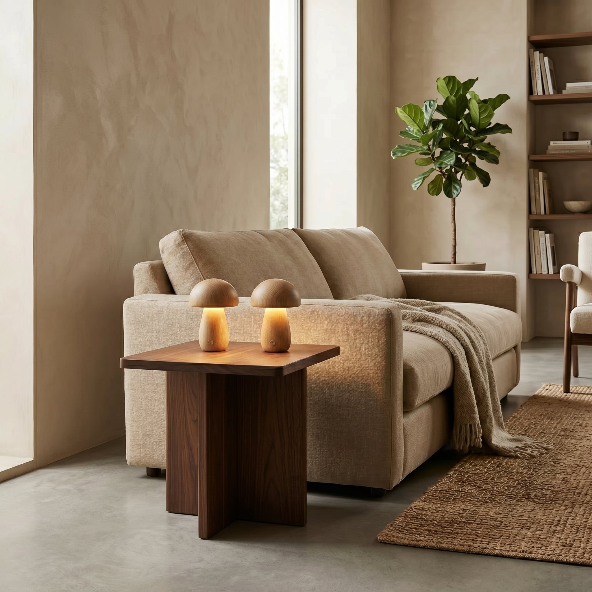 Halo Glow Mushroom Wood Table Lamp